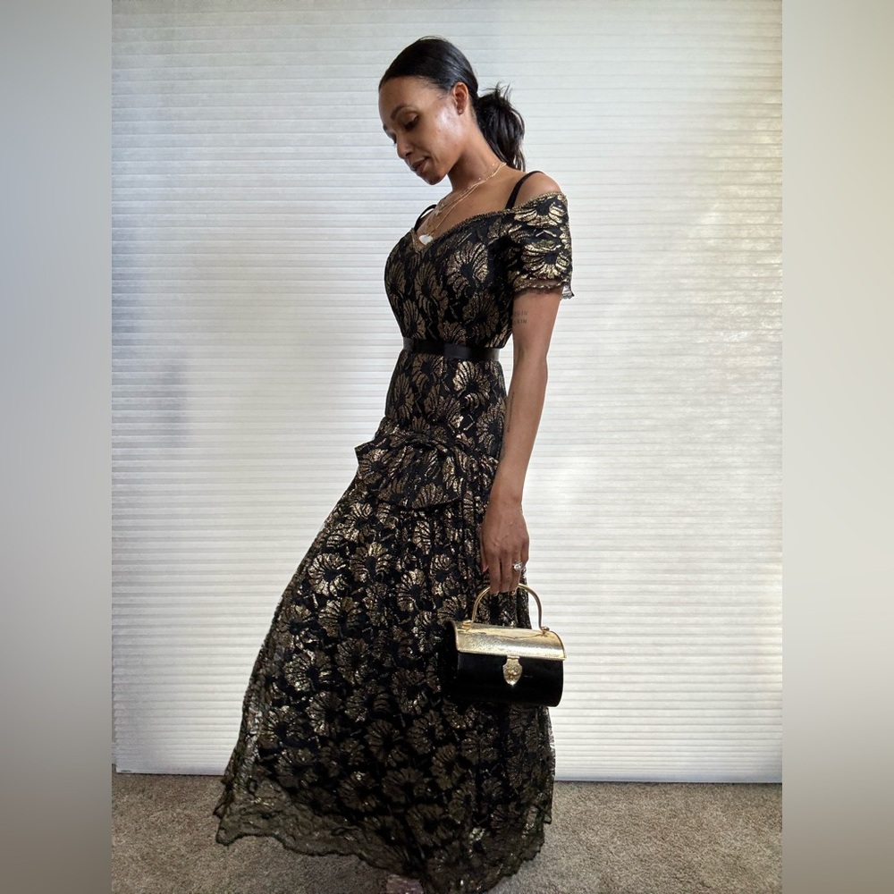Vintage Saks Fifth Avenue “After Five” Gold & Black Lace Gown — Union Made - Picture 2 of 13